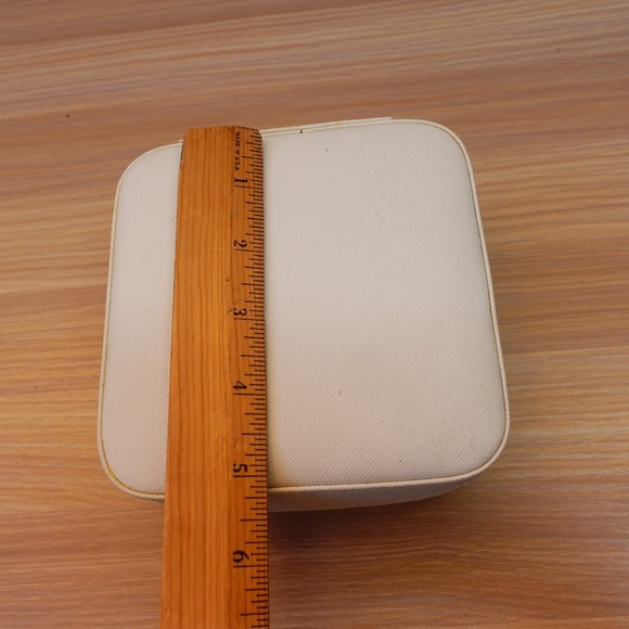 Travel Jewelry Case S White Vanity Mirror Box Organizer Faux Saffiano Leather - Picture 3 of 11